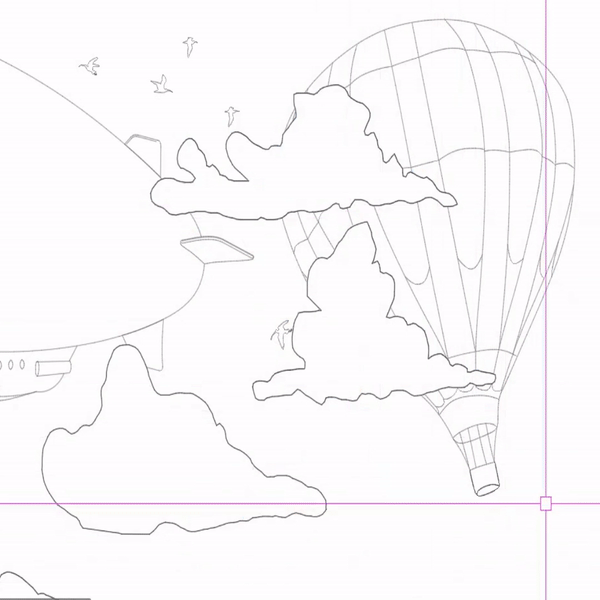 Animated GIF of an AutoCAD viewport showing the airship, hot-air balloon and cloud blocks